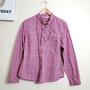 Ll bean long sleeve flower pink button shirt size M